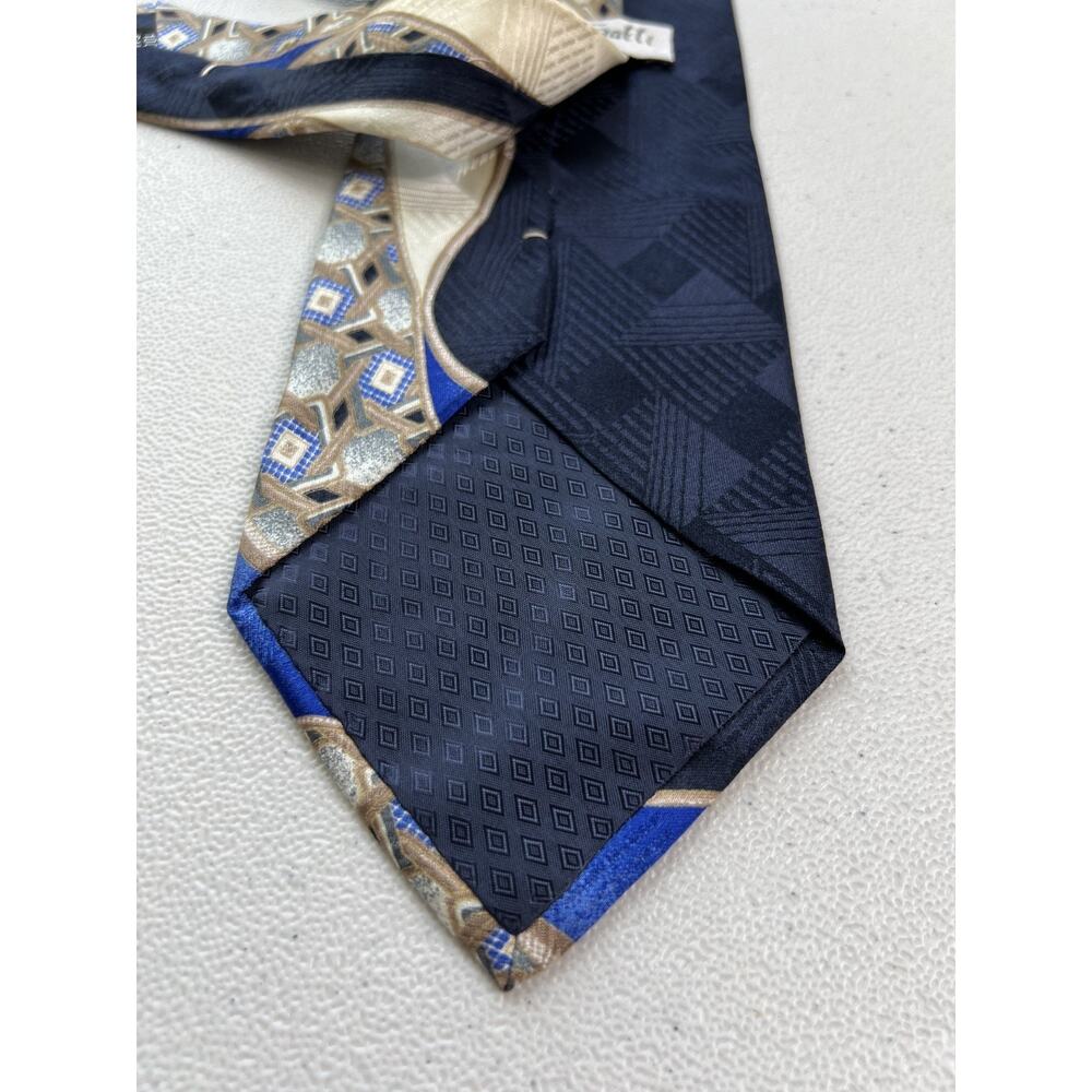 Luciano Gatti Blue and Brown Geometric Pattern 100% Silk Handmade Tie NWOT - Picture 6 of 7